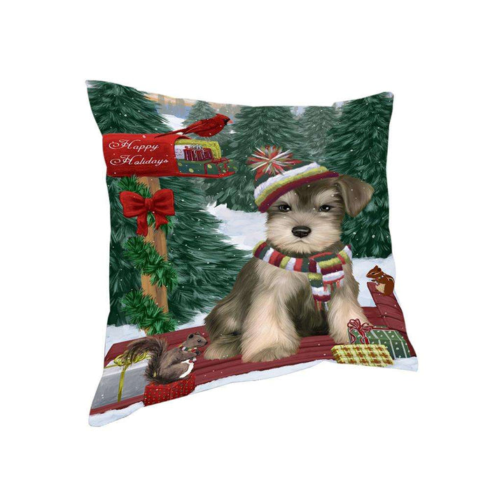 Merry Christmas Woodland Sled Schnauzer Dog Pillow PIL77364