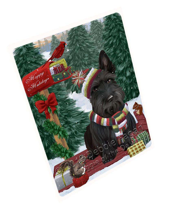 Merry Christmas Woodland Sled Scottish Terrier Dog Large Refrigerator / Dishwasher Magnet RMAG92412