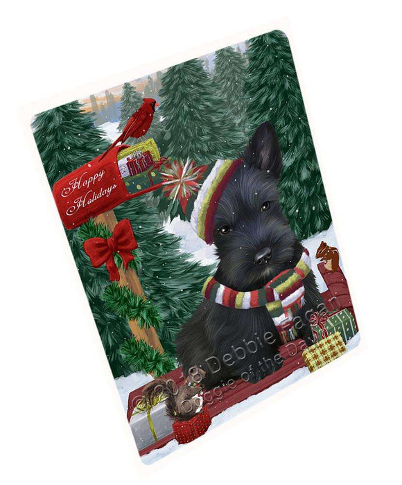 Merry Christmas Woodland Sled Scottish Terrier Dog Large Refrigerator / Dishwasher Magnet RMAG92418