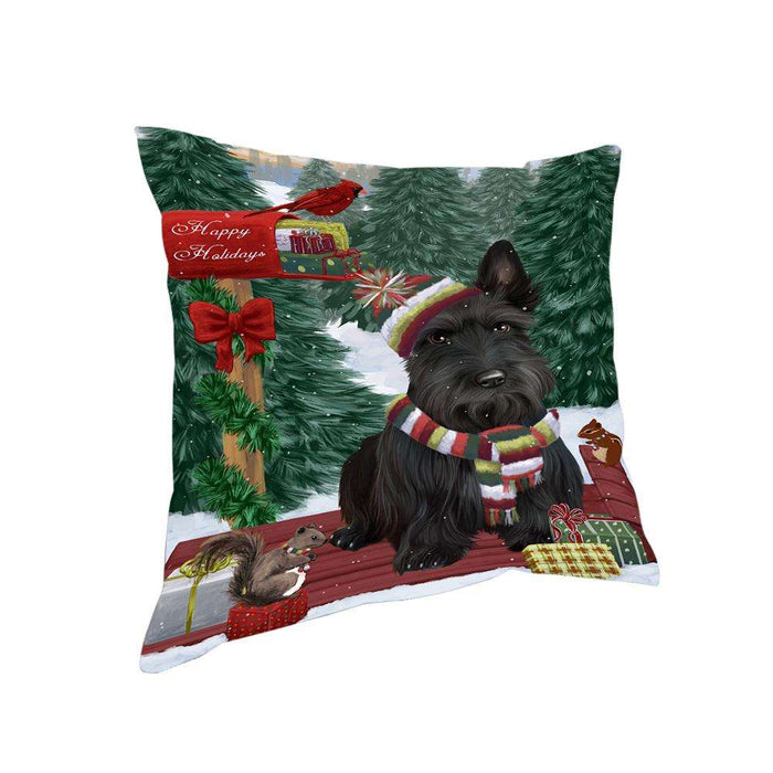 Merry Christmas Woodland Sled Scottish Terrier Dog Pillow PIL77368