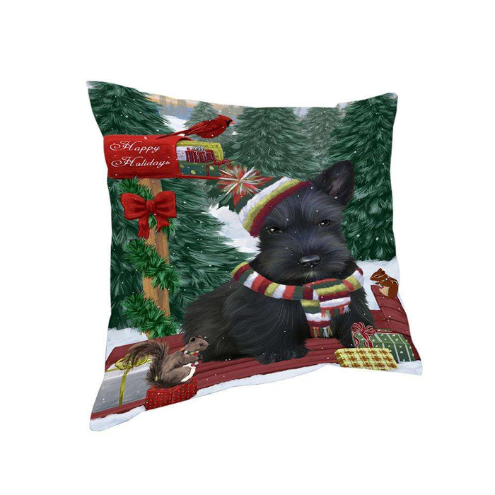 Merry Christmas Woodland Sled Scottish Terrier Dog Pillow PIL77372