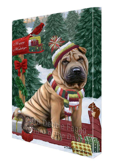 Merry Christmas Woodland Sled Shar Pei Dog Canvas Print Wall Art Décor CVS115163