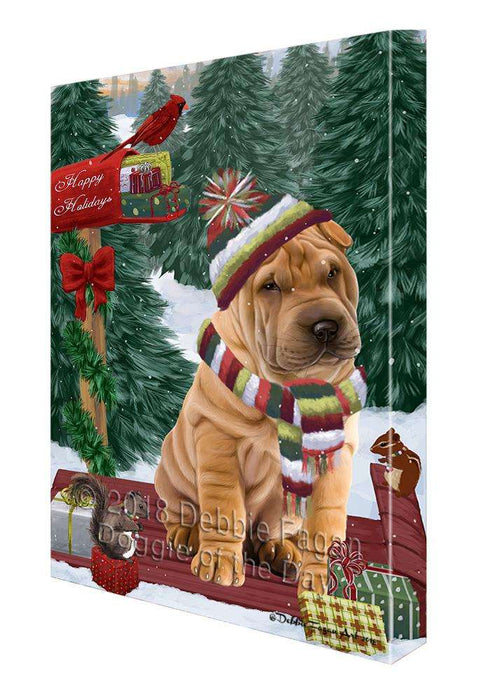 Merry Christmas Woodland Sled Shar Pei Dog Canvas Print Wall Art Décor CVS115172