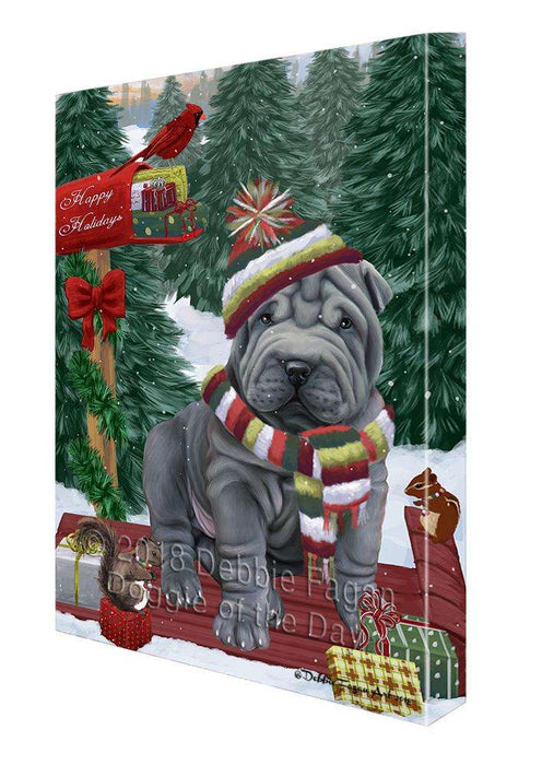 Merry Christmas Woodland Sled Shar Pei Dog Canvas Print Wall Art Décor CVS115181