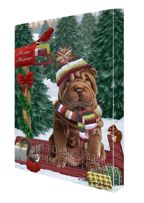 Merry Christmas Woodland Sled Shar Pei Dog Canvas Print Wall Art Décor CVS115190