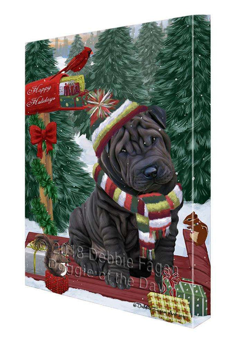 Merry Christmas Woodland Sled Shar Pei Dog Canvas Print Wall Art Décor CVS115199