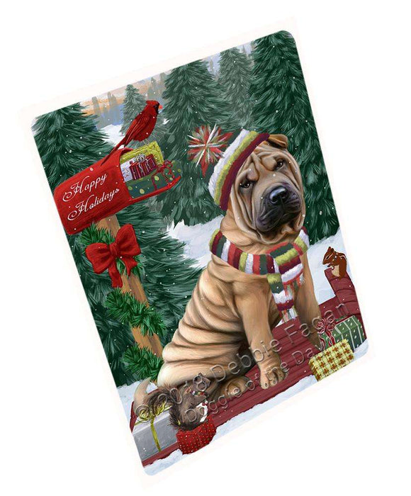 Merry Christmas Woodland Sled Shar Pei Dog Large Refrigerator / Dishwasher Magnet RMAG92424