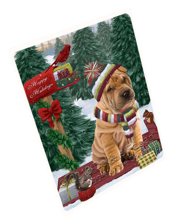 Merry Christmas Woodland Sled Shar Pei Dog Large Refrigerator / Dishwasher Magnet RMAG92430