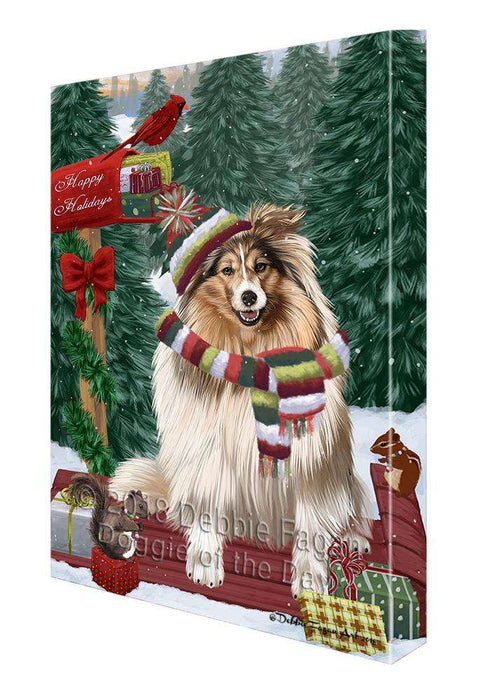 Merry Christmas Woodland Sled Shetland Sheepdog Canvas Print Wall Art Décor CVS115208