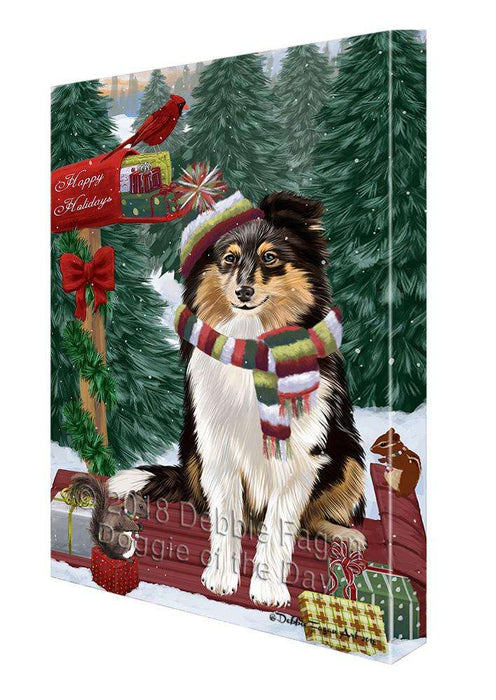 Merry Christmas Woodland Sled Shetland Sheepdog Canvas Print Wall Art Décor CVS115217