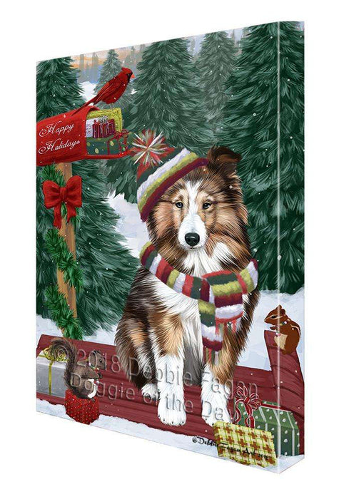 Merry Christmas Woodland Sled Shetland Sheepdog Canvas Print Wall Art Décor CVS115226