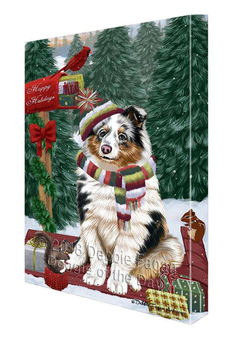 Merry Christmas Woodland Sled Shetland Sheepdog Canvas Print Wall Art Décor CVS115235