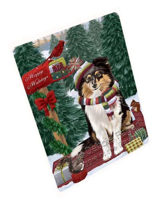 Merry Christmas Woodland Sled Shetland Sheepdog Cutting Board C70233