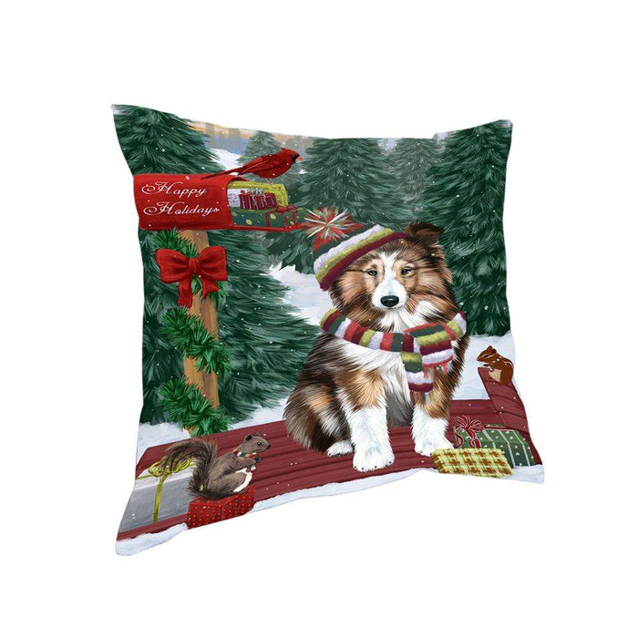 Merry Christmas Woodland Sled Shetland Sheepdog Pillow PIL77404