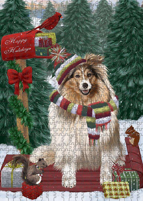 Merry Christmas Woodland Sled Shetland Sheepdog Puzzle with Photo Tin PUZL88204
