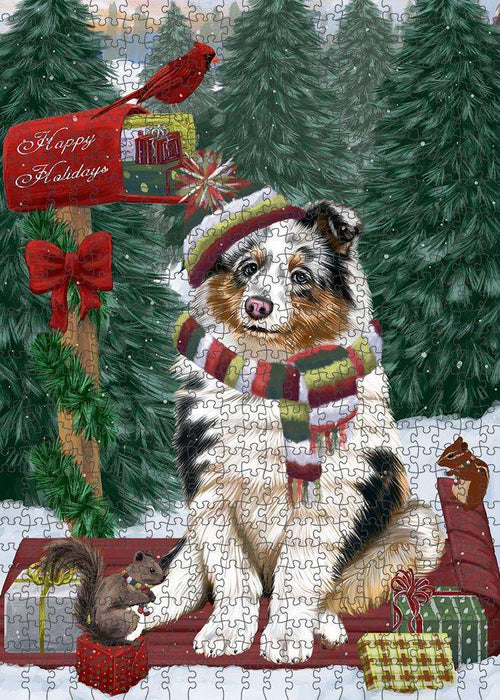 Merry Christmas Woodland Sled Shetland Sheepdog Puzzle with Photo Tin PUZL88216