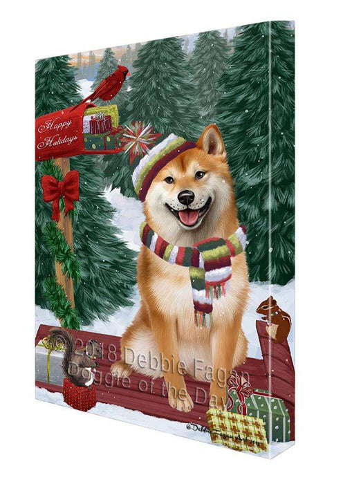 Merry Christmas Woodland Sled Shiba Inu Dog Canvas Print Wall Art Décor CVS115244