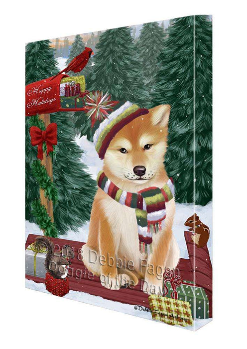 Merry Christmas Woodland Sled Shiba Inu Dog Canvas Print Wall Art Décor CVS115262