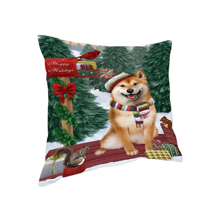 Merry Christmas Woodland Sled Shiba Inu Dog Pillow PIL77412