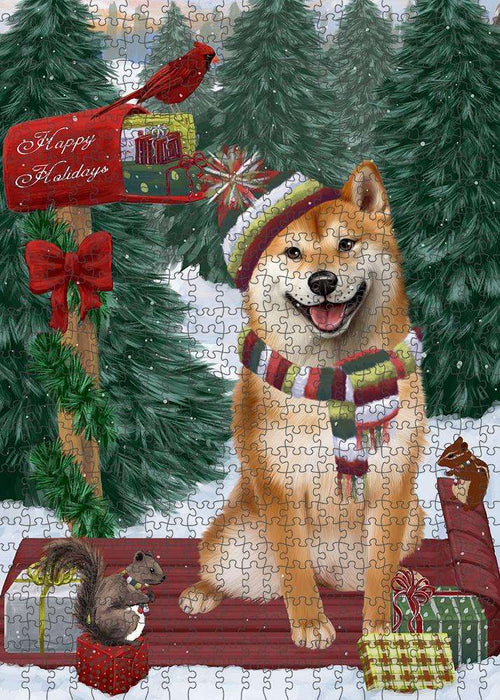 Merry Christmas Woodland Sled Shiba Inu Dog Puzzle with Photo Tin PUZL88220