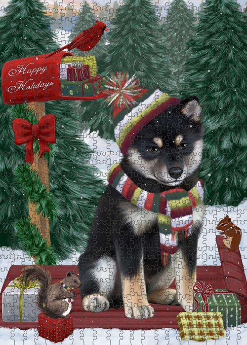 Merry Christmas Woodland Sled Shiba Inu Dog Puzzle with Photo Tin PUZL88224