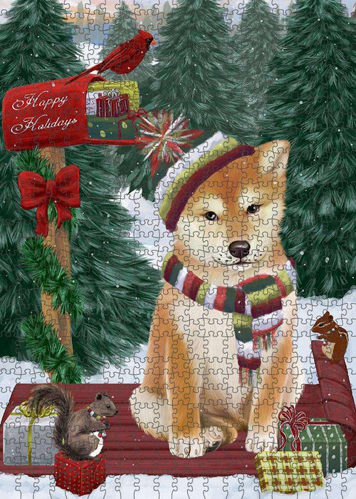 Merry Christmas Woodland Sled Shiba Inu Dog Puzzle with Photo Tin PUZL88228