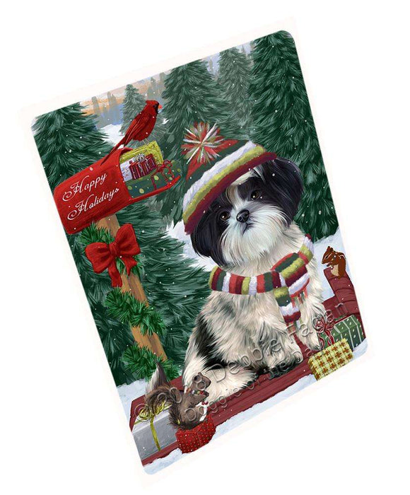 Merry Christmas Woodland Sled Shih Tzu Dog Large Refrigerator / Dishwasher Magnet RMAG92496