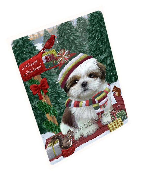 Merry Christmas Woodland Sled Shih Tzu Dog Large Refrigerator / Dishwasher Magnet RMAG92502