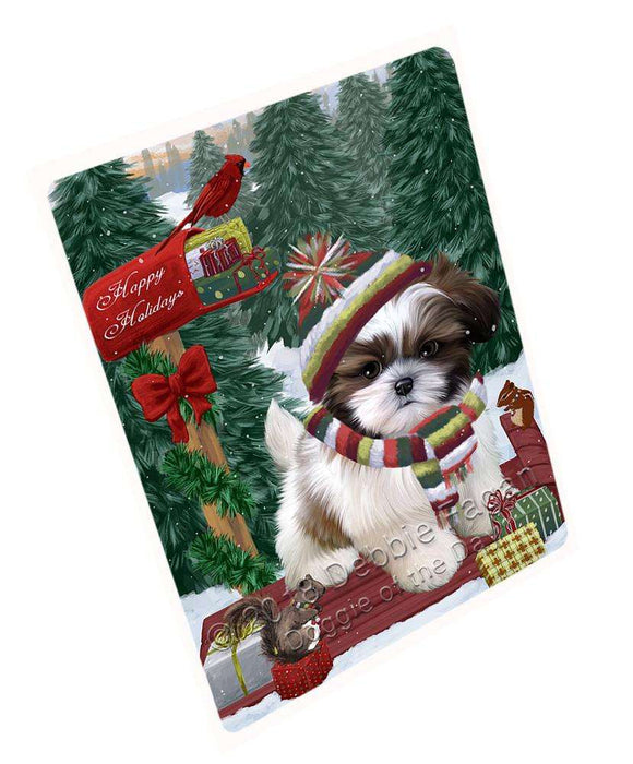 Merry Christmas Woodland Sled Shih Tzu Dog Large Refrigerator / Dishwasher Magnet RMAG92508