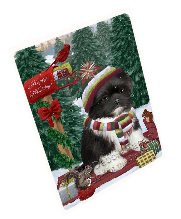 Merry Christmas Woodland Sled Shih Tzu Dog Large Refrigerator / Dishwasher Magnet RMAG92514