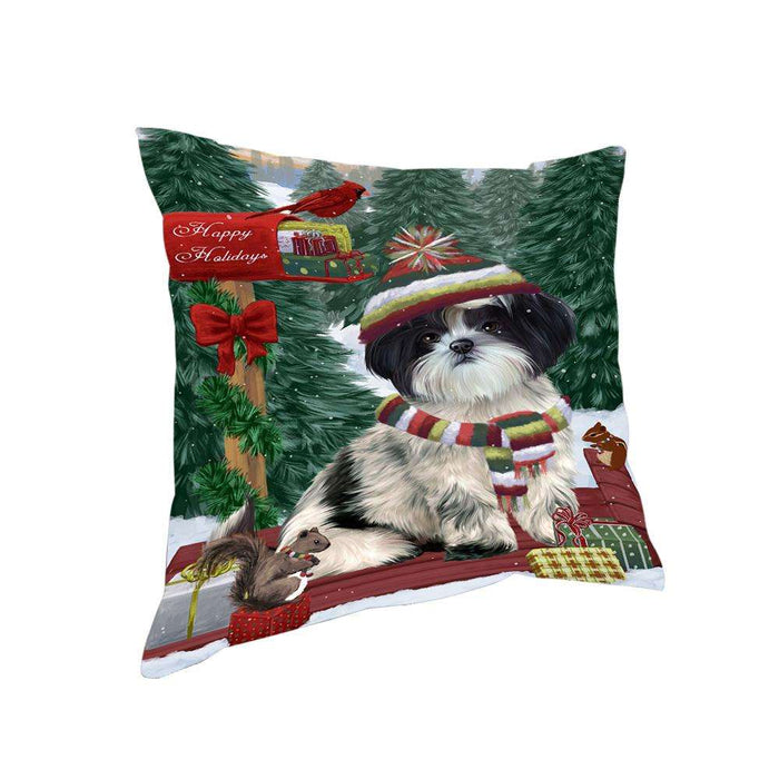 Merry Christmas Woodland Sled Shih Tzu Dog Pillow PIL77424