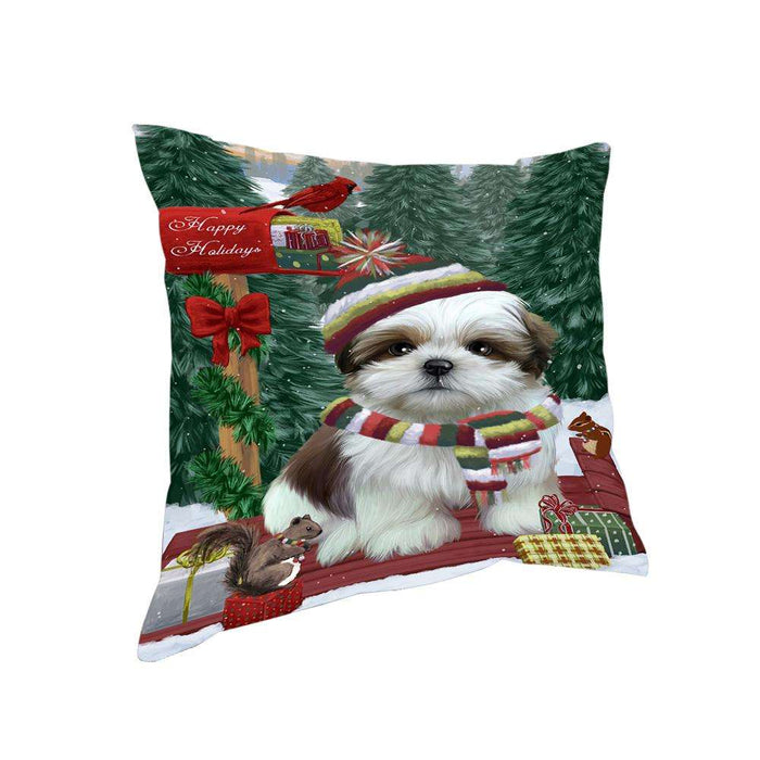 Merry Christmas Woodland Sled Shih Tzu Dog Pillow PIL77428