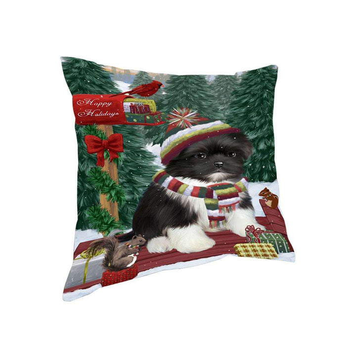 Merry Christmas Woodland Sled Shih Tzu Dog Pillow PIL77436
