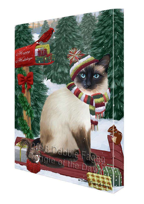 Merry Christmas Woodland Sled Siamese Cat Canvas Print Wall Art Décor CVS115307