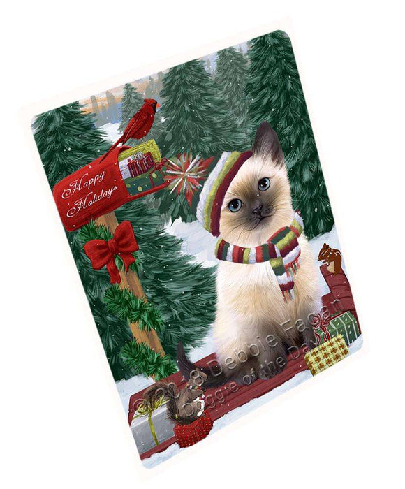 Merry Christmas Woodland Sled Siamese Cat Large Refrigerator / Dishwasher Magnet RMAG92526