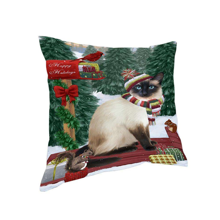 Merry Christmas Woodland Sled Siamese Cat Pillow PIL77440