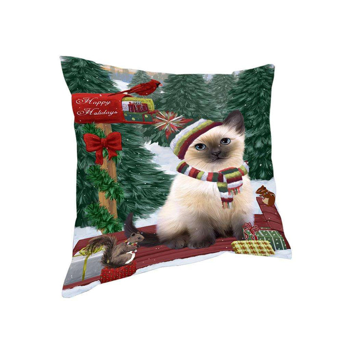 Merry Christmas Woodland Sled Siamese Cat Pillow PIL77444