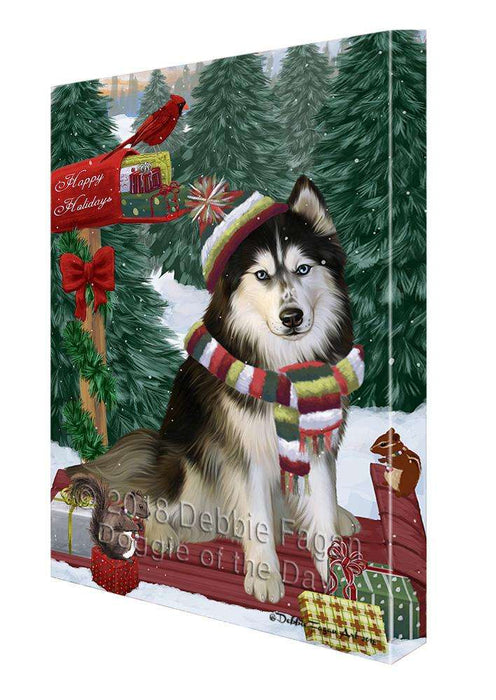 Merry Christmas Woodland Sled Siberian Husky Dog Canvas Print Wall Art Décor CVS115325