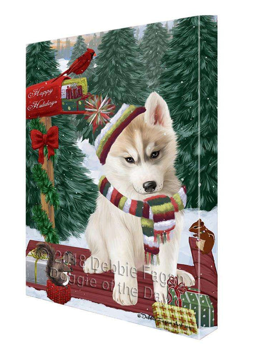 Merry Christmas Woodland Sled Siberian Husky Dog Canvas Print Wall Art Décor CVS115334