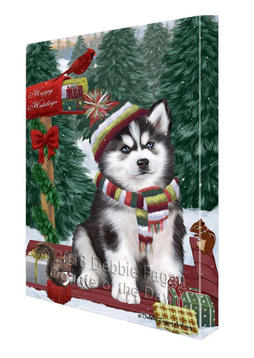 Merry Christmas Woodland Sled Siberian Husky Dog Canvas Print Wall Art Décor CVS115343