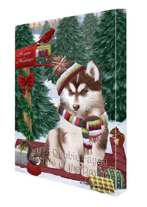 Merry Christmas Woodland Sled Siberian Husky Dog Canvas Print Wall Art Décor CVS115352