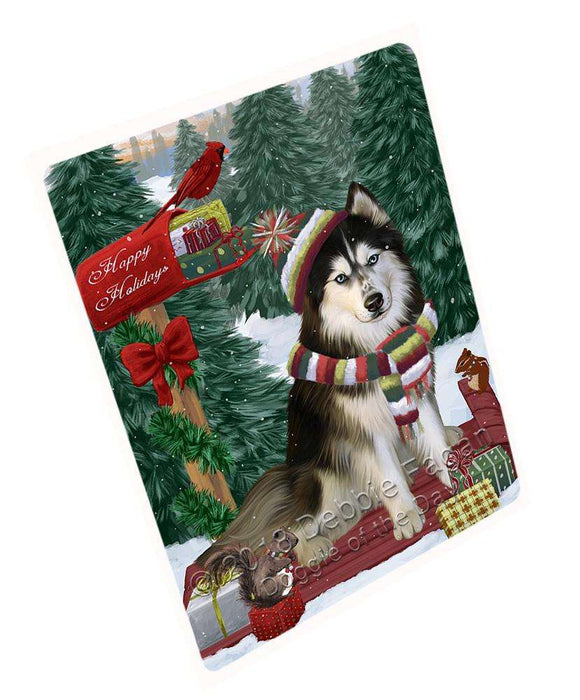Merry Christmas Woodland Sled Siberian Husky Dog Large Refrigerator / Dishwasher Magnet RMAG92532