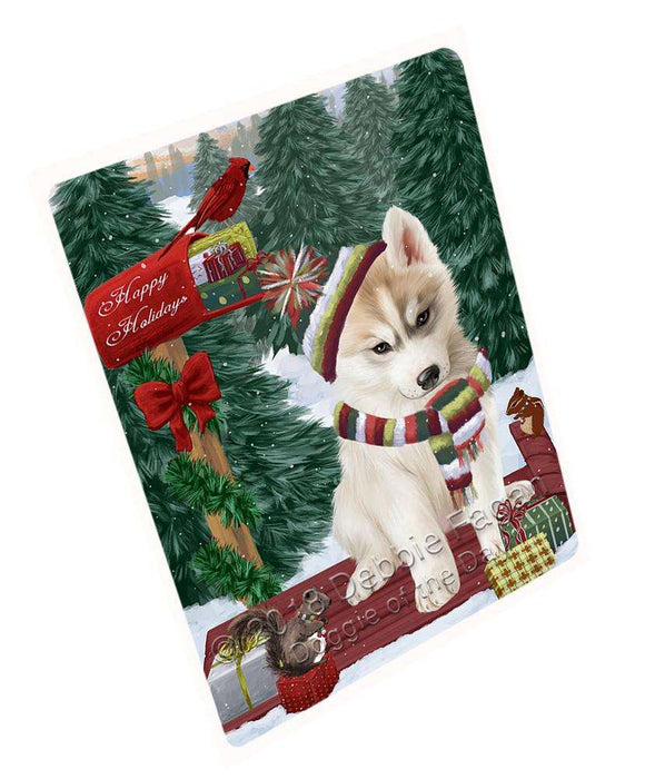 Merry Christmas Woodland Sled Siberian Husky Dog Large Refrigerator / Dishwasher Magnet RMAG92538