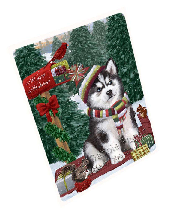 Merry Christmas Woodland Sled Siberian Husky Dog Large Refrigerator / Dishwasher Magnet RMAG92544