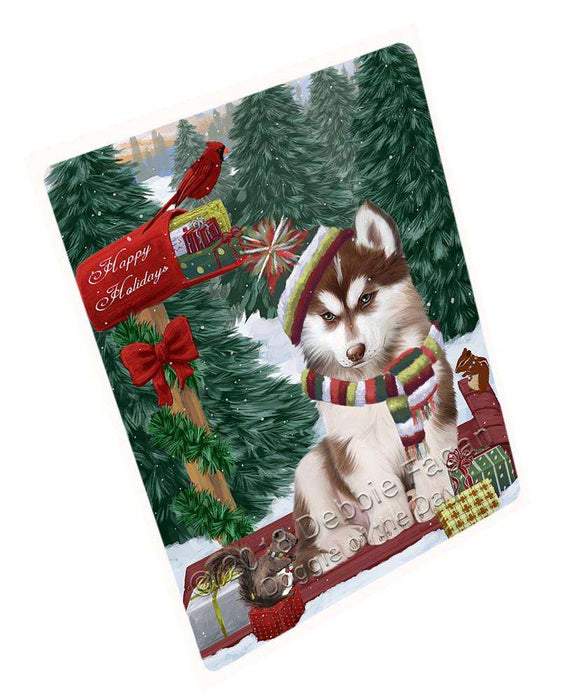 Merry Christmas Woodland Sled Siberian Husky Dog Large Refrigerator / Dishwasher Magnet RMAG92550