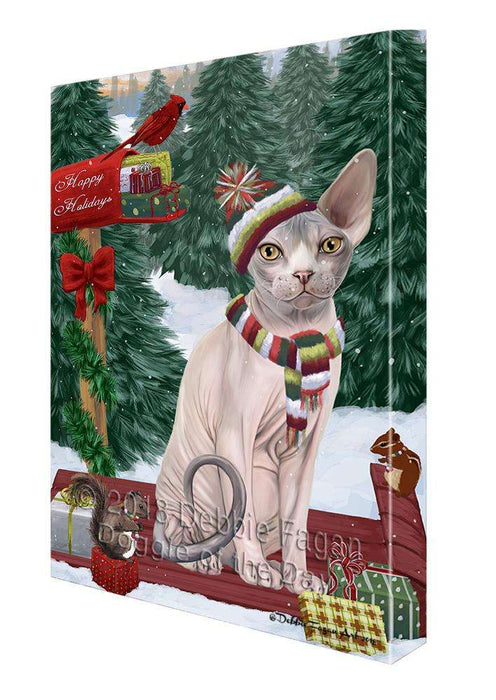 Merry Christmas Woodland Sled Sphynx Cat Canvas Print Wall Art Décor CVS115361
