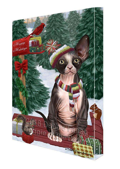 Merry Christmas Woodland Sled Sphynx Cat Canvas Print Wall Art Décor CVS115379