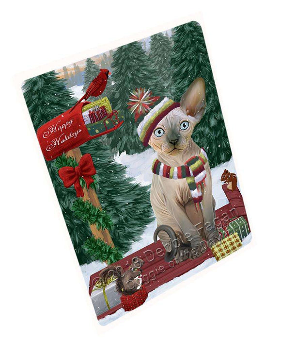 Merry Christmas Woodland Sled Sphynx Cat Cutting Board C70290