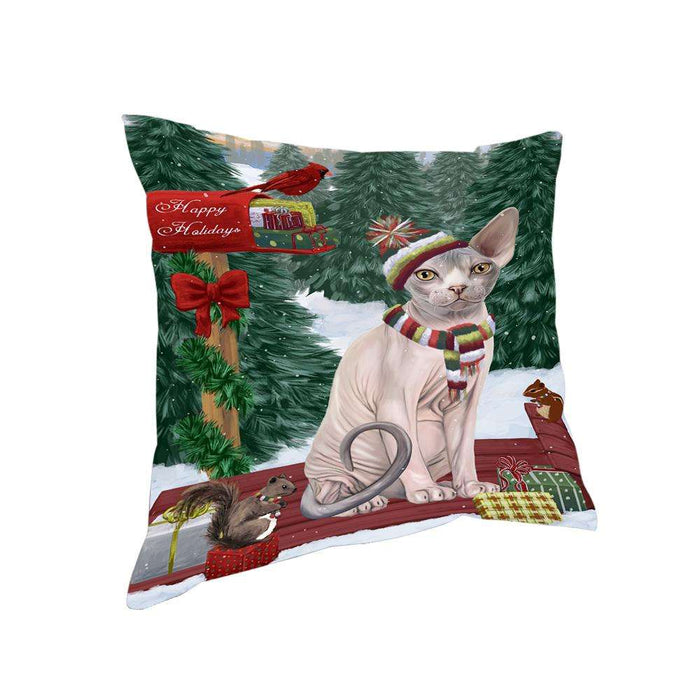 Merry Christmas Woodland Sled Sphynx Cat Pillow PIL77464