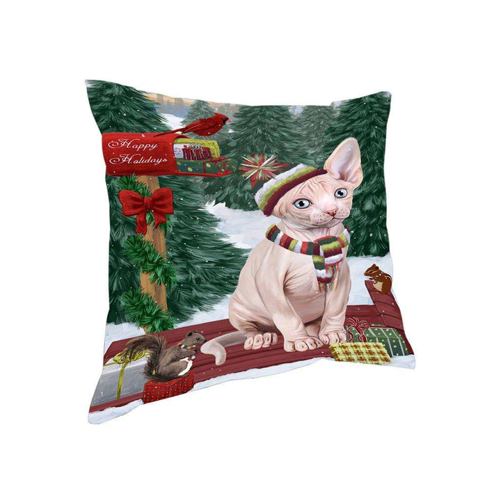 Merry Christmas Woodland Sled Sphynx Cat Pillow PIL77468